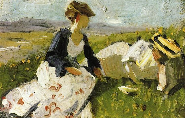 Две женщины на склоне холма, 1906