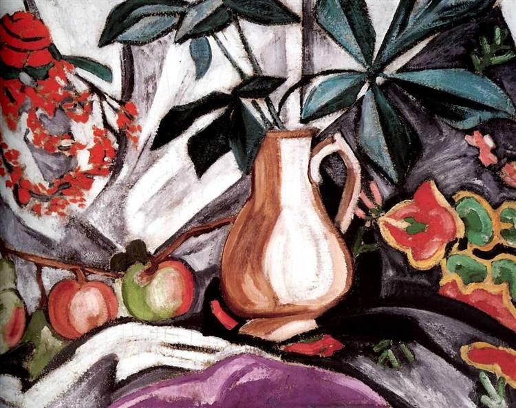 Натюрморт с кувшином и яблоками, 1910 - Ольга Розанова