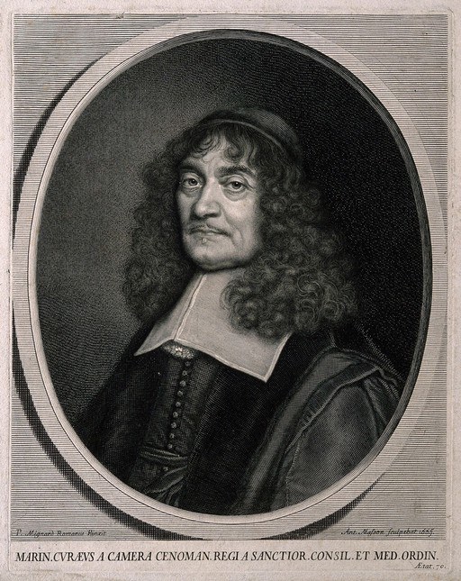 Марин Кюро из Палаты. Линейная гравюра А. Массона, 1665 г., по мотивам П. Миньяра.