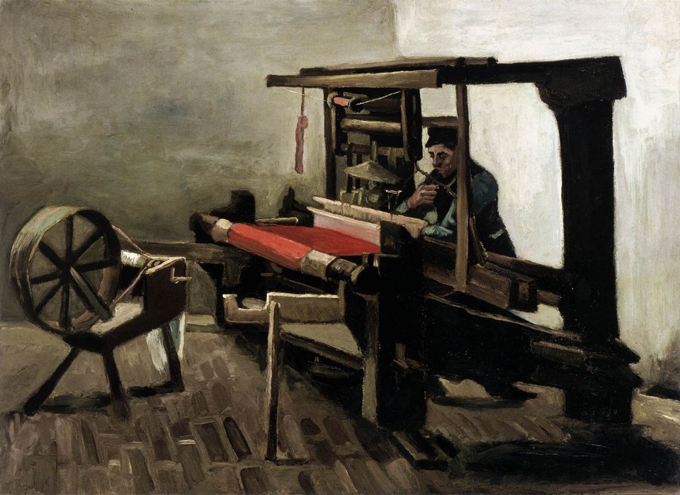 Ткач лицом влево, с прялкой
