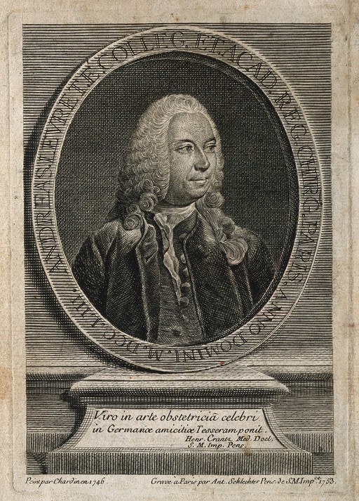 Андре Леврет. Линейная гравюра А. Шлехтера, 1753 г., по Ж. Б. С. Шардену, 1746 г.