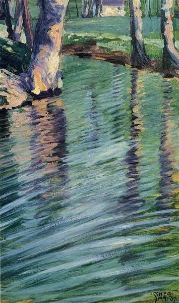 Деревья, отраженные в пруду, 1907