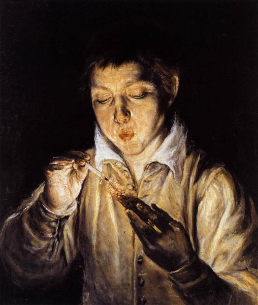 Мальчик, раздувающий угли, чтобы зажечь свечу, c.1570