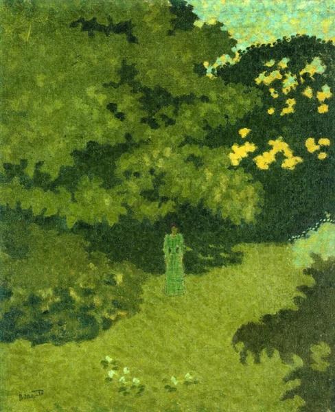 Женщина в зеленом платье в саду, c.1892