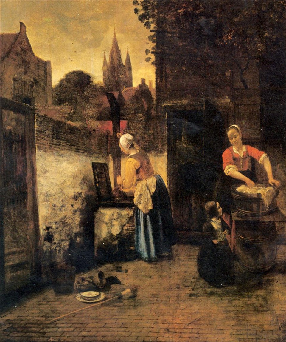 Две женщины с ребенком в суде, c.1657