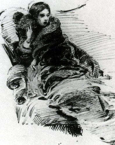 Дама в мехах, c.1880 - Михаил Врубель