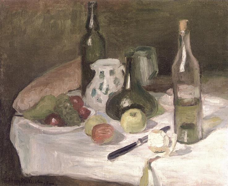 Натюрморт с фруктами и бутылками, 1896