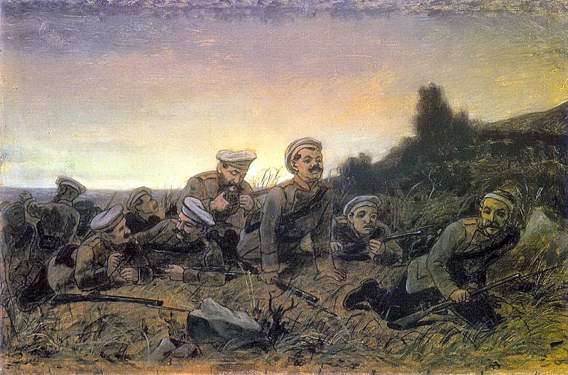 Пластуны под Севастополем. Эск. картины 1874 г. из КМРИ. 40х60. 8 ГТГ