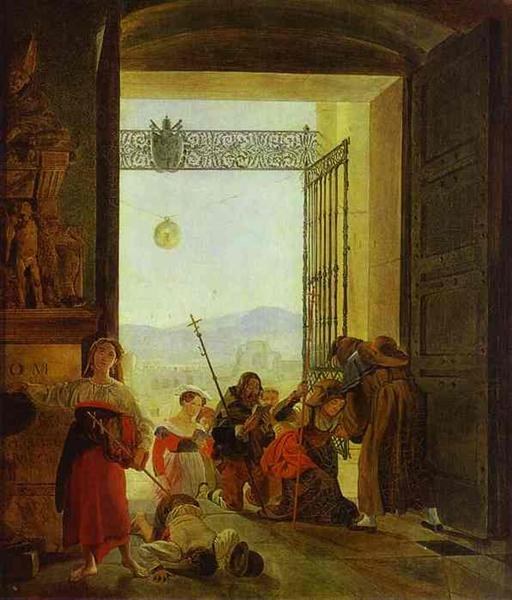 Паломники у входа в Латеранскую базилику, 1825 - Карл Брюллов