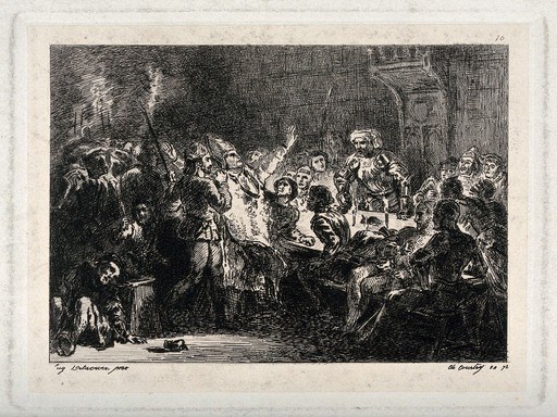 Убийство епископа Льежа. Офорт К. Куртри, 1872 г., по Э. Делакруа, 1829 г.