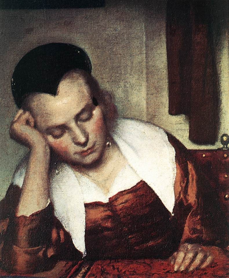 Женщина, спящая за столом (фрагмент)