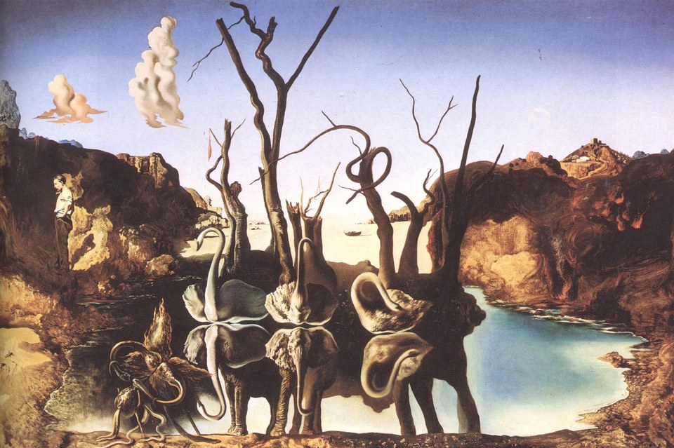 Лебеди, отражающие слонов, 1937