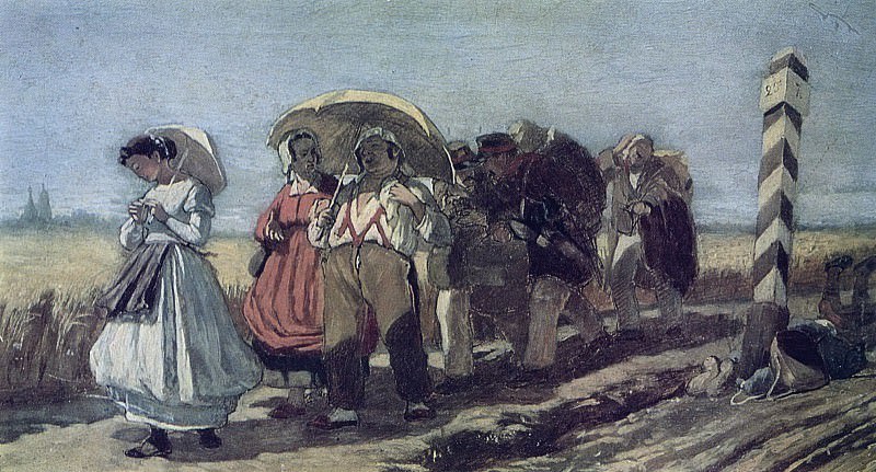 Путешествие квартального с семейством на богомолье. Эскиз. 1868 Х.