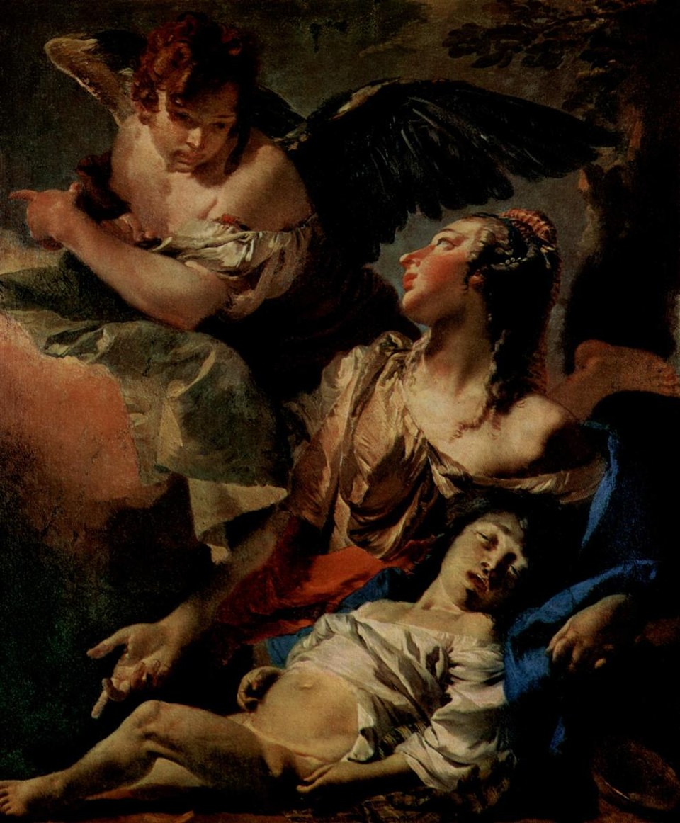 Агарь с помощью ангела, c.1732