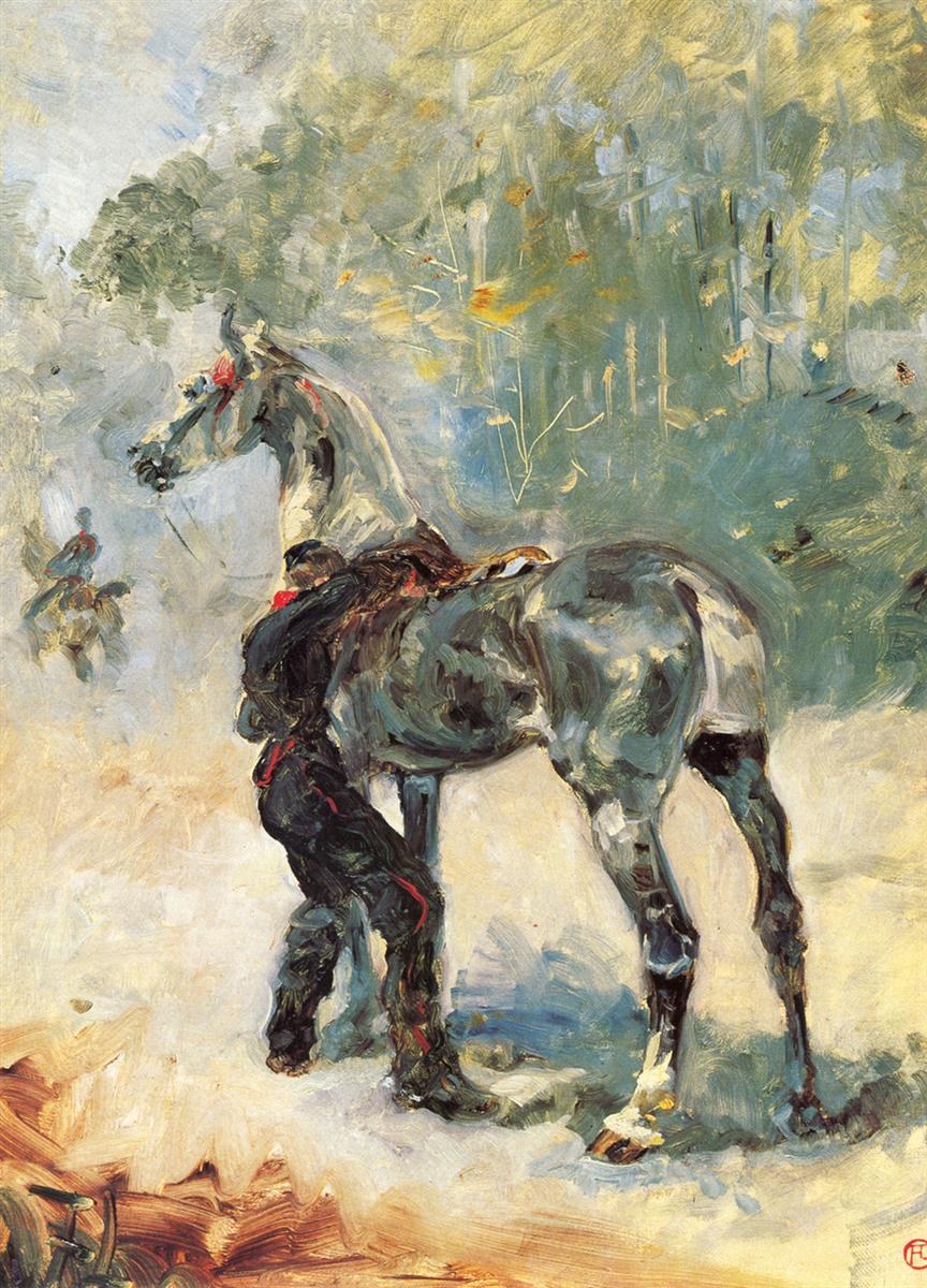 Артиллерист, седлающий лошадь, 1879