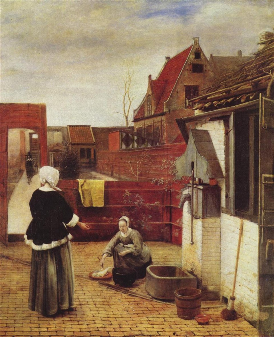 Женщина и служанка во дворе, c.1660