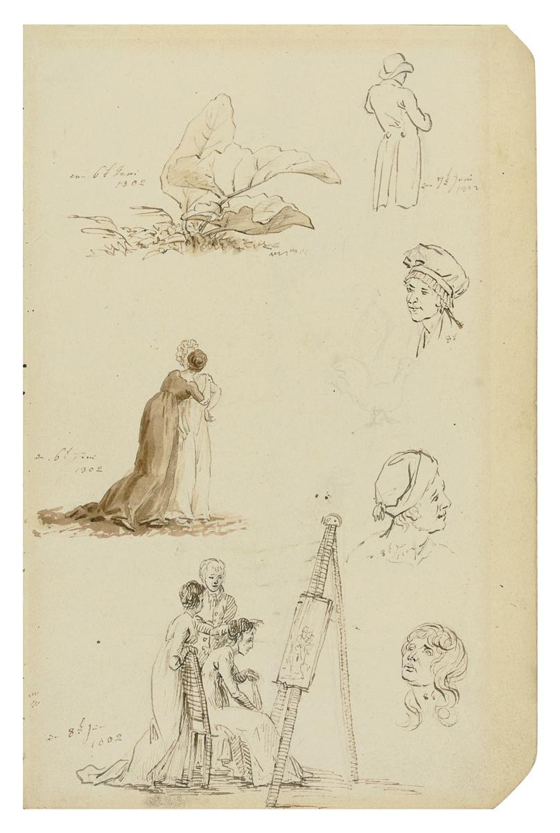 Этюд голов, фигур и листвы, 1802
