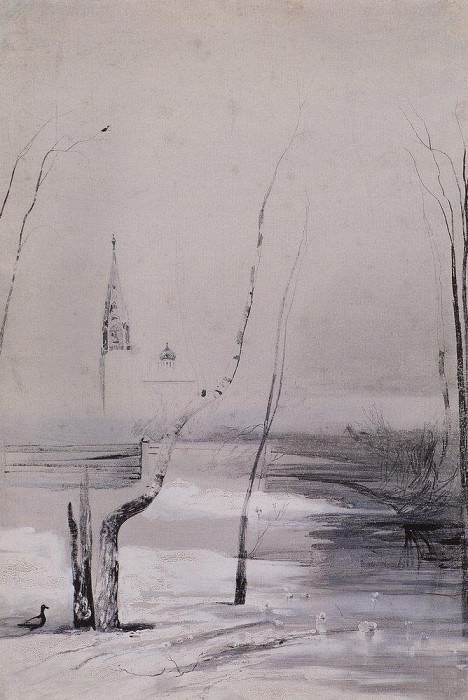 Пейзаж с церковью и колокольней. Начало 1870-х