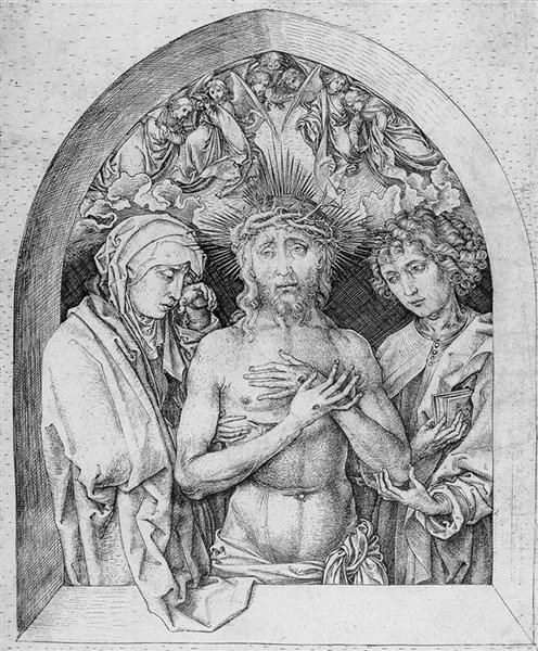 Скорбящий муж с Девой Марией и Иоанном Богословом, 1470 - 1475