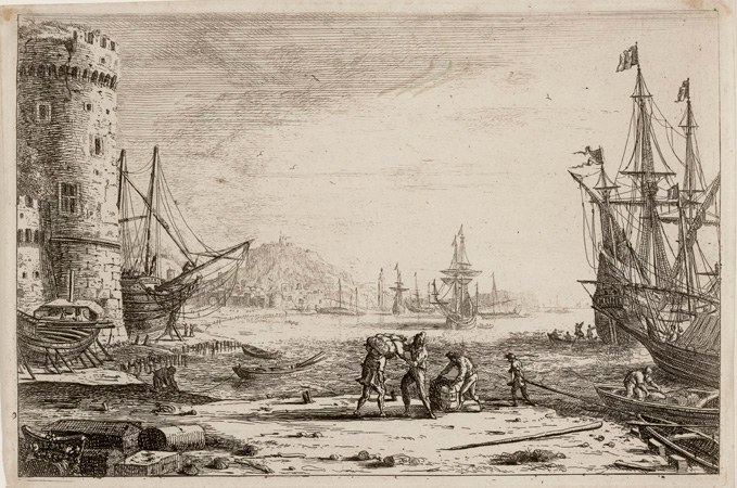 Морской порт с большой башней, c.1639
