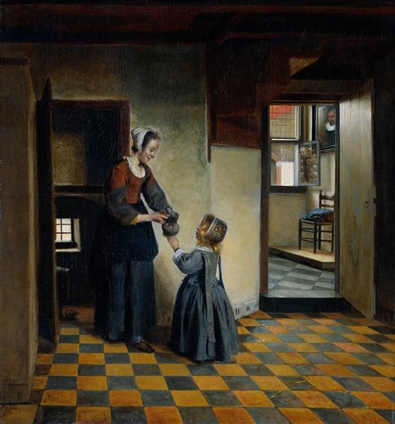 Женщина с ребенком в кладовке, c.1658