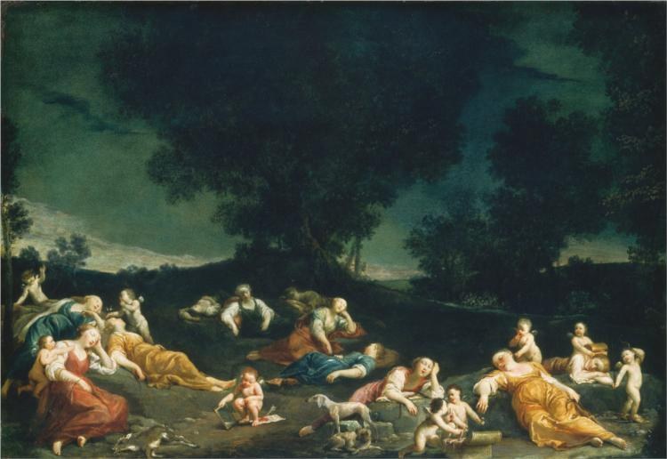 Нимфы, обезоруживающие спящих амуров, 1705