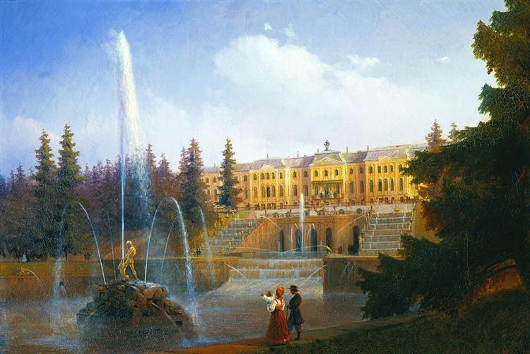 Вид на Большой каскад в Петергофе и Большой Петергофский дворец, 1837