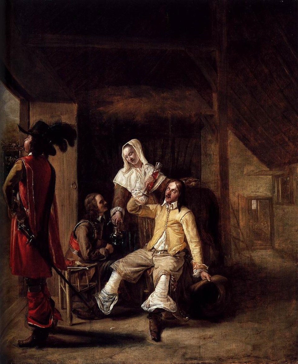 Два солдата и служанка с трубачом, c.1655