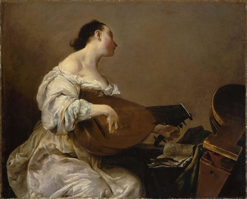 Женщина, настраивающая лютню, 1705