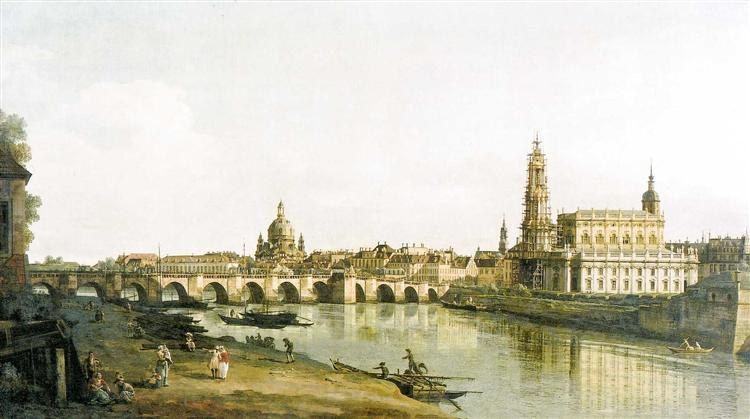 Вид Дрездена с правого берега Эльбы с мостом Августа, 1748
