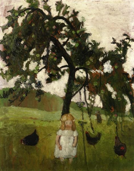 Элизабет с курами под яблоней, 1902