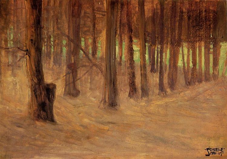 Лес на залитой солнцем поляне на заднем плане, 1907