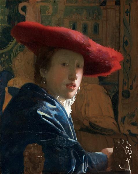 Девушка в красной шляпе, c.1665 - c.1667 - Иоганнес Вермеер