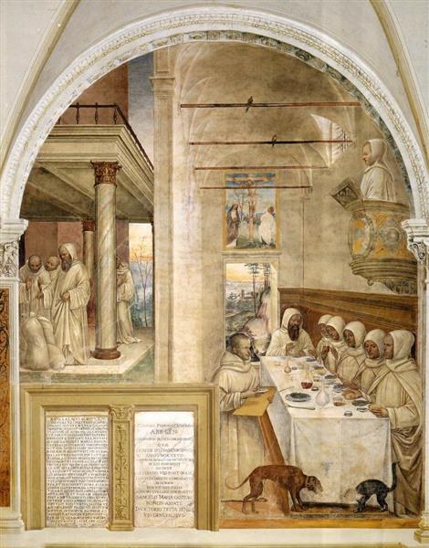 Житие святого Бенедикта, Сцена 31. Бенедикт кормит монаха, 1505 - 1508 - Il Sodoma