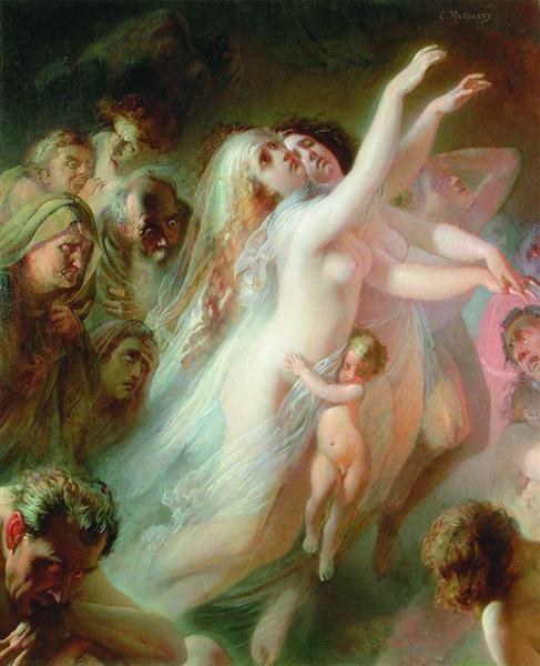 Харон переносит мертвые души через реку Стикс, 1861 - Константин Маковский