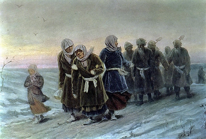 Возвращение крестьян с похорон зимою. Нач. 1880-х К.