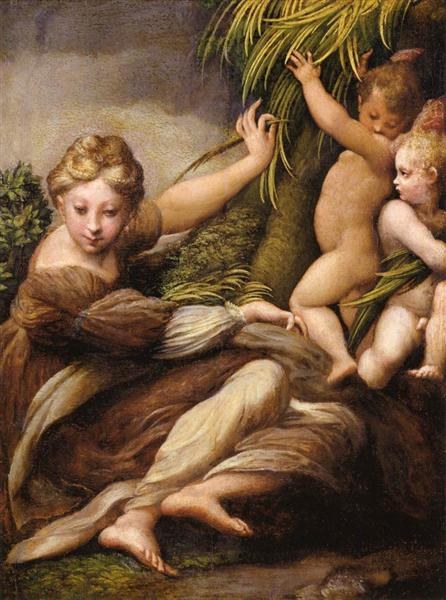 Богоматерь с Младенцем и ангелом, c.1523 - Пармиджанино