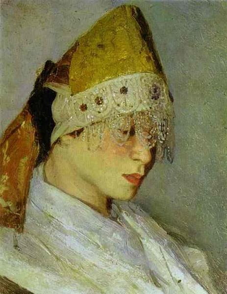 Девушка с кокошником (Женский головной убор в Древней Руси), 1885 - Михаил Нестеров