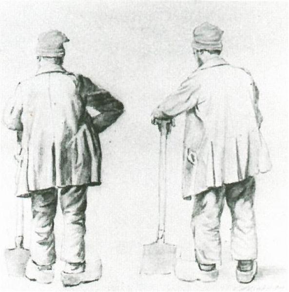 Два наброска человека, опирающегося на лопату, 1867