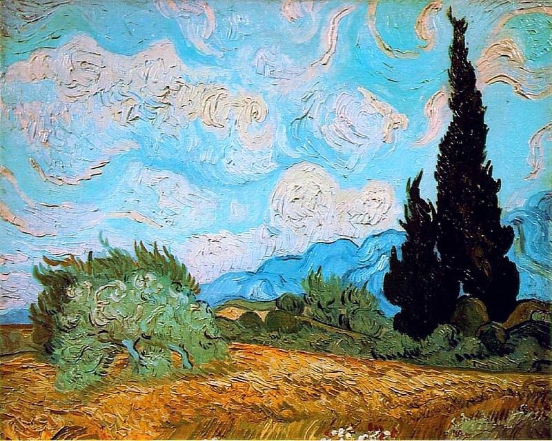Пшеничное поле с кипарисами