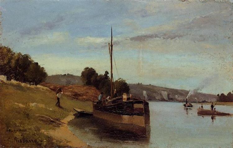 Баржи в Ле-Рош-Гийон, 1865 - Камиль Писсарро