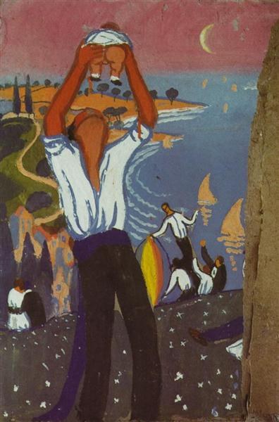 Мужчина держит ребенка, как будто тот пьет из бутылочки, 1921