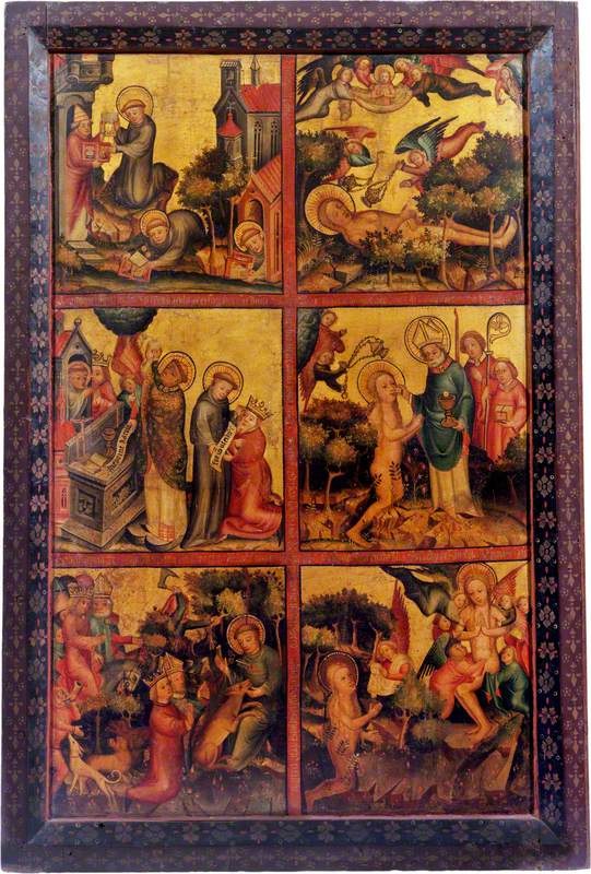 3 сцены из жизни Сент-Джайлса; 3 сцены из жития святой Марии Магдалины (алтарный образ триптиха, правая створка, внешняя)