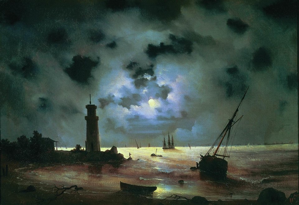 Морское побережье ночью. У маяка, 1837
