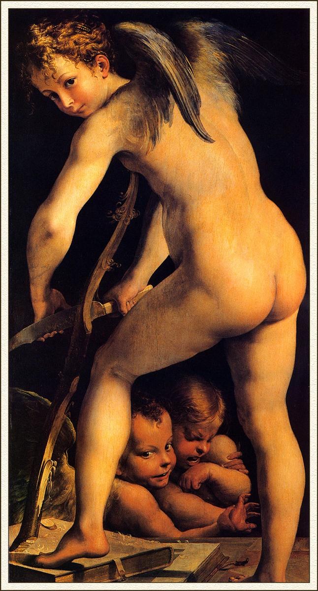 Амор вырезает лук, 1523 - 1524 - Пармиджанино