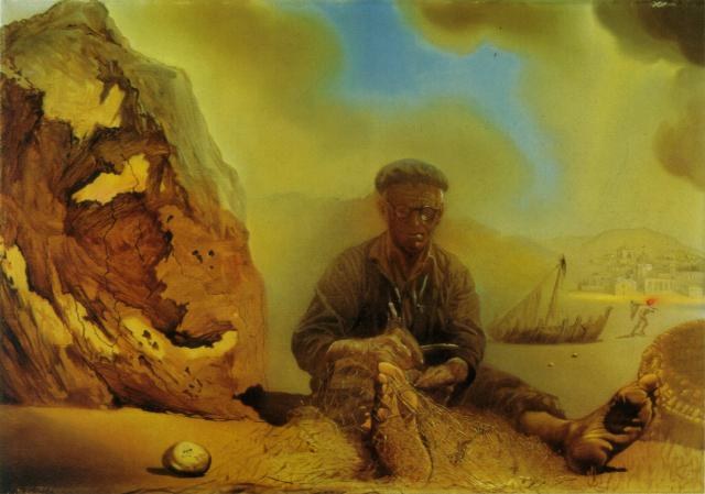 Рыбак из Порт-Льигата чинит сеть, 1968