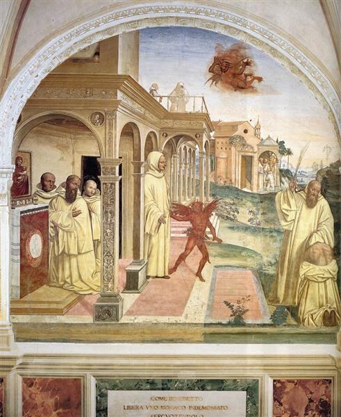 Житие святого Бенедикта, Сцена 13. Бенедикт освобождает монаха, 1505 - 1508 - Il Sodoma