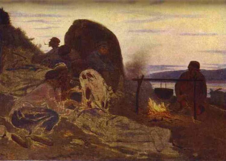 Бурлаки у костра, 1870 - Илья Репин
