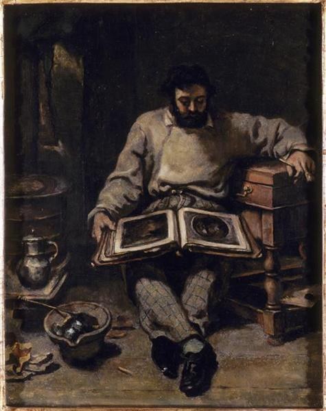 Марк Трападу изучает книгу гравюр, 1848